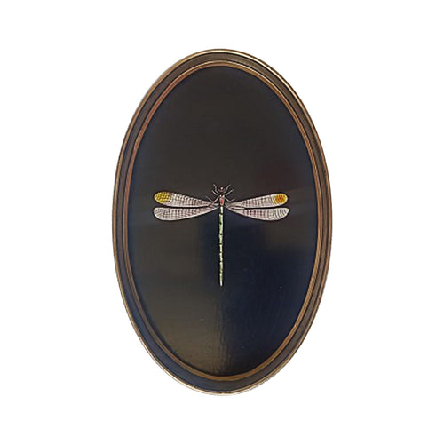 Metal Tray Black Oval Dragonfly