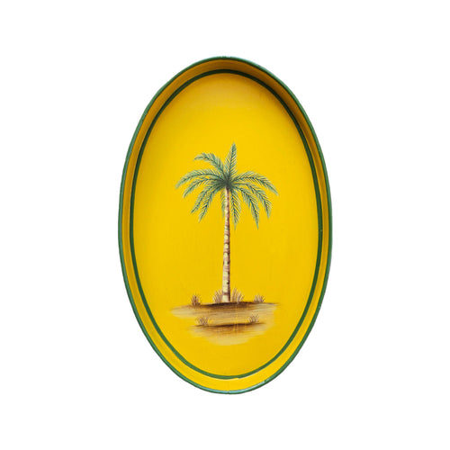 Metal Tray Oval Palm Yellow