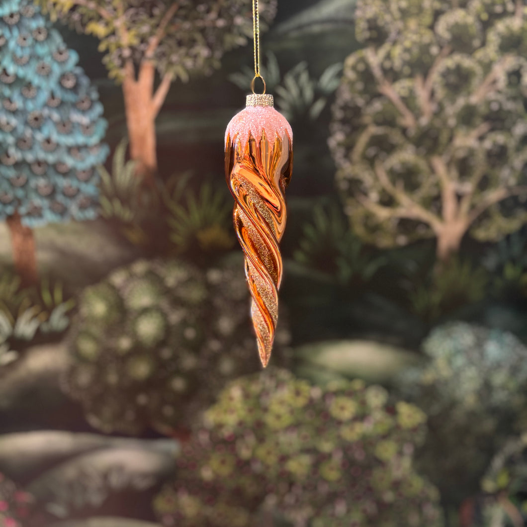 Glass Twist Icicle Peach 17cm