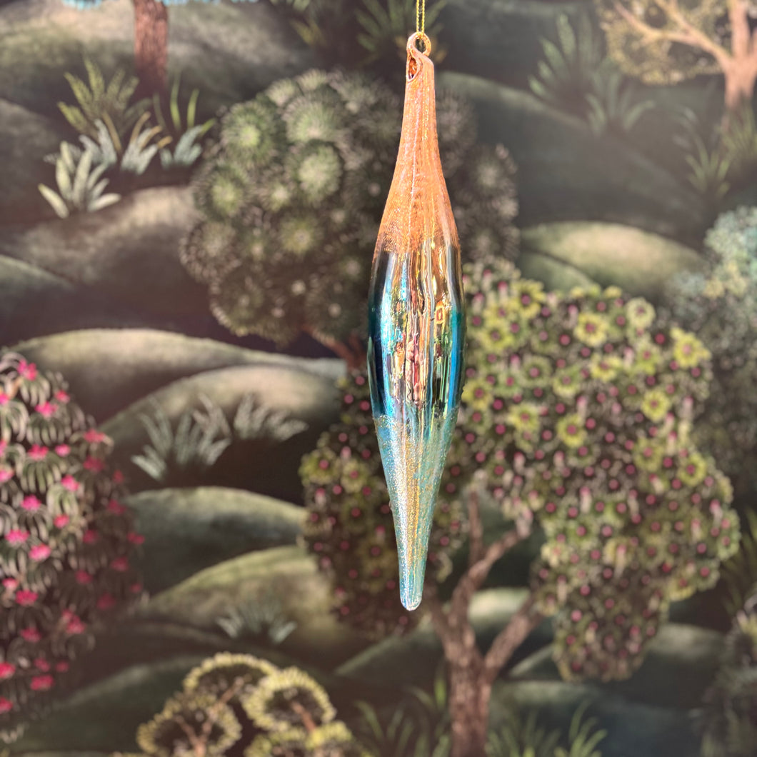 Glass Icicle White/Green, Nr 1,  25cm