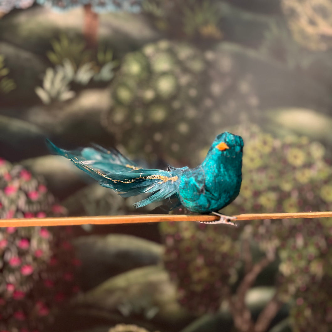 Bird On Clip Blue/Green 14cm