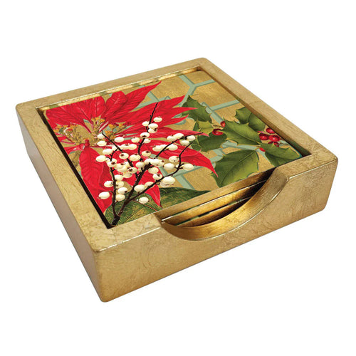 Coaster Round Lacquer Christmas Garden