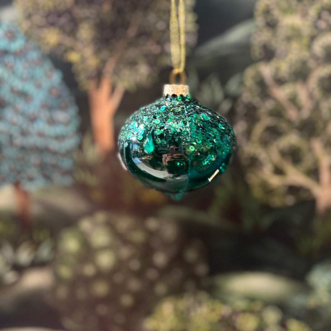 Onion Glass Ball Stripe Green 8cm