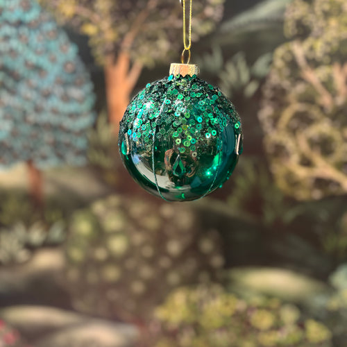 Glass Ball Stripe Green 8cm