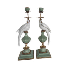 Ladda bild till bildvisaren Pair of Candleholder Parrots Brass/Green
