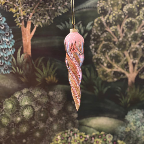 Glass Twist Icicle Pink 17cm