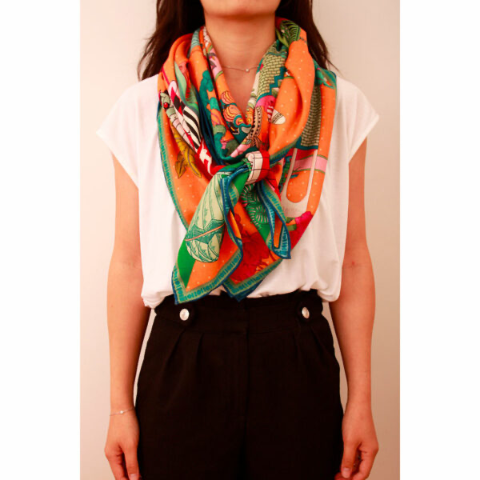 Ull- och sidensjal - Crazy Cakes Green, 140x140cm