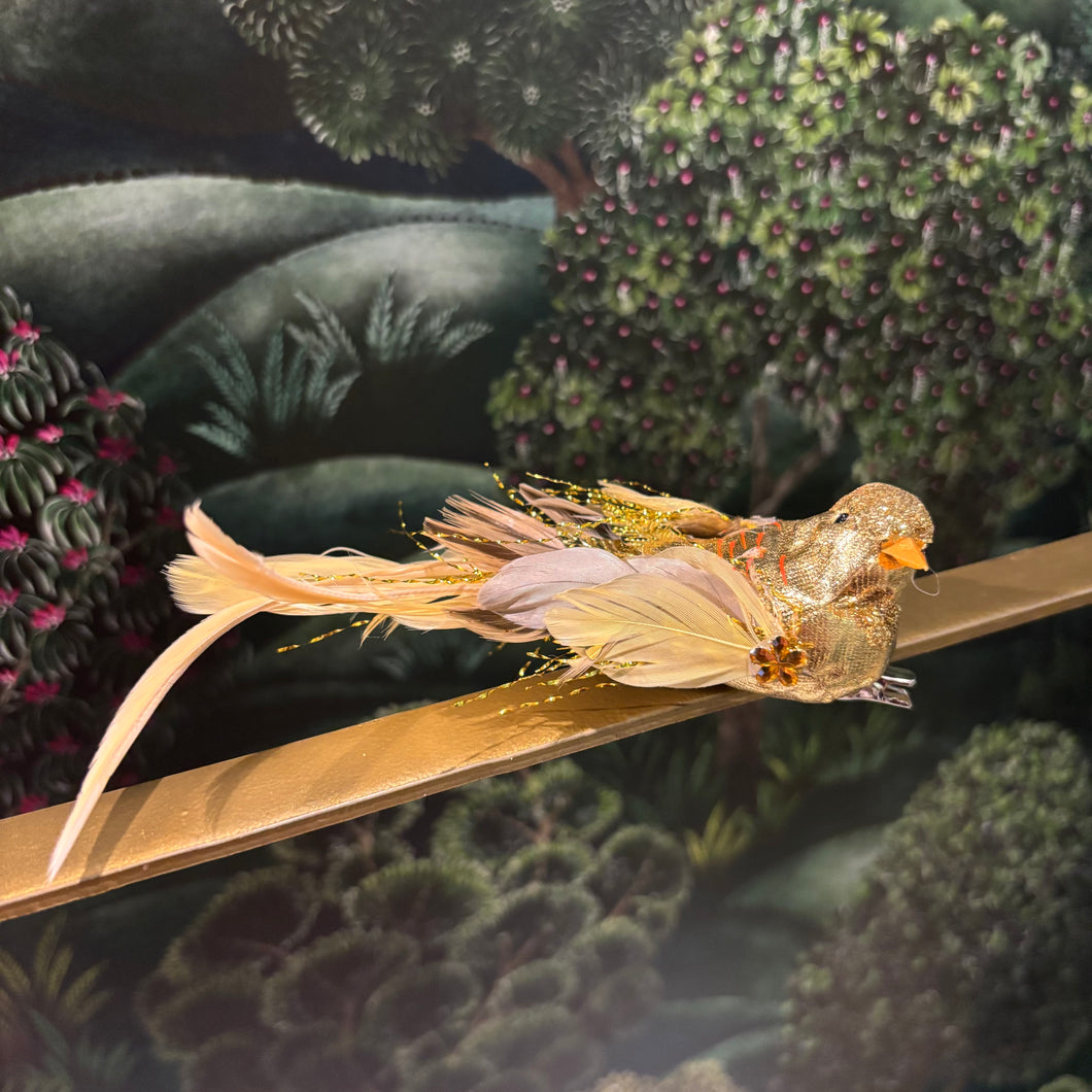Bird On Clip Gold 18cm