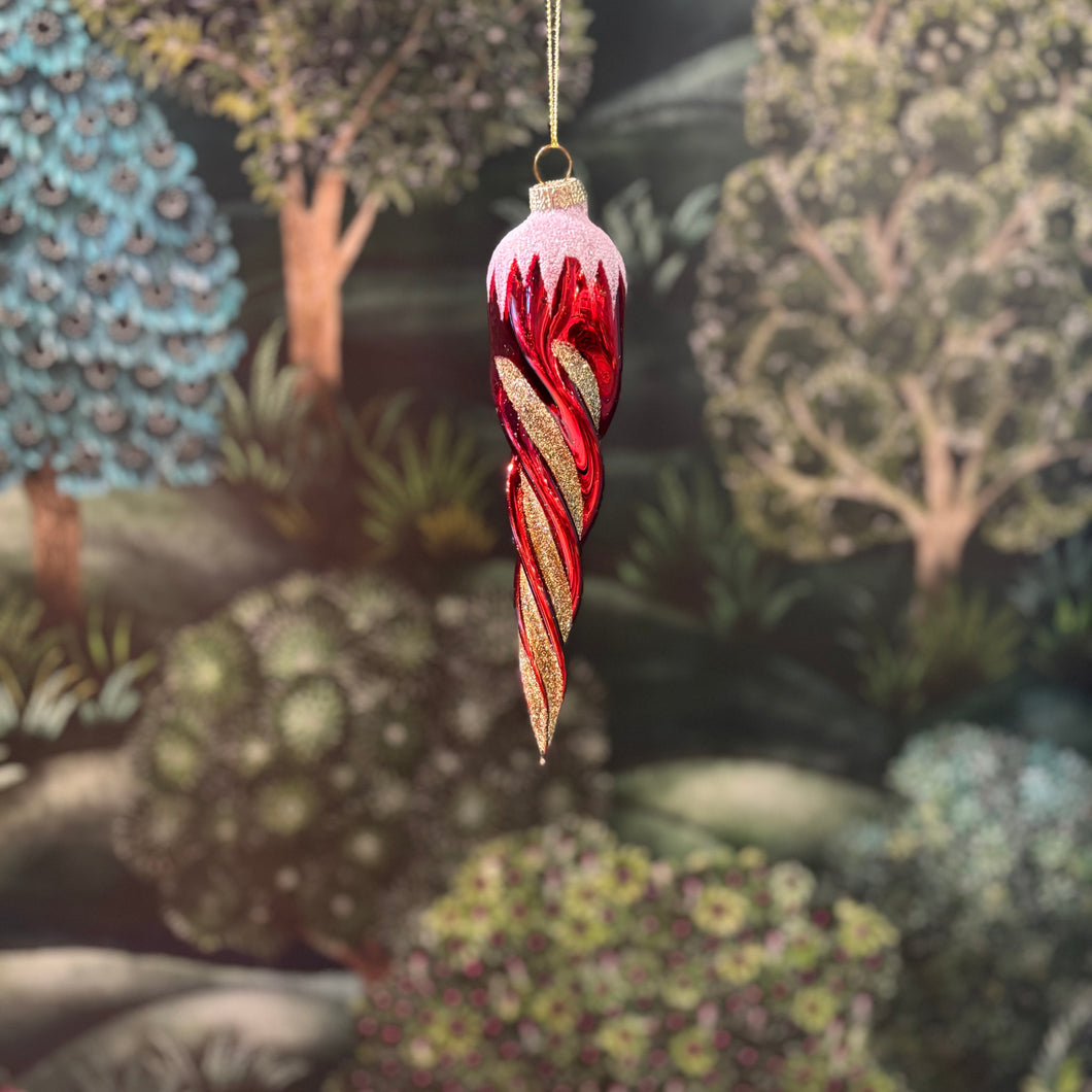 Glass Twist Icicle Red 17cm