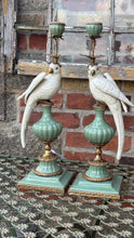Ladda bild till bildvisaren Pair of Candleholder Parrots Brass/Green