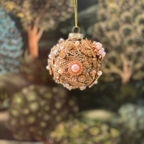 Glass Ball w. Floral Pearl & Gems 9cm
