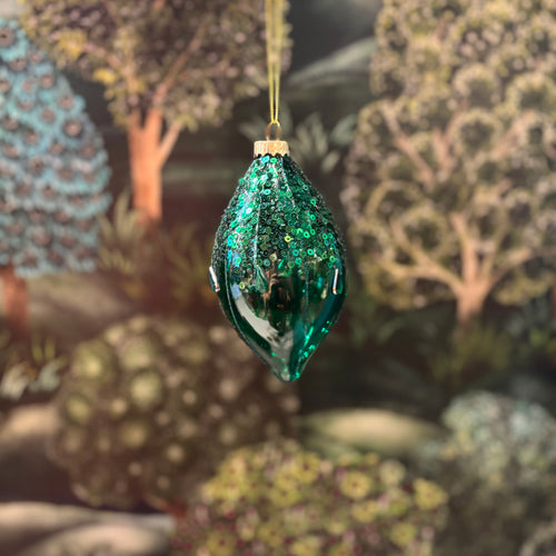 Droplet Glass Ball Stripe Green 8cm