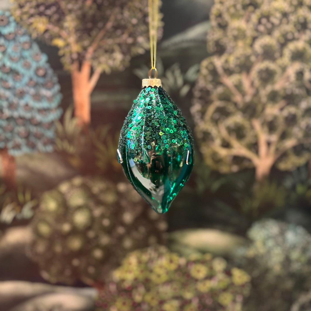 Droplet Glass Ball Stripe Green 8cm