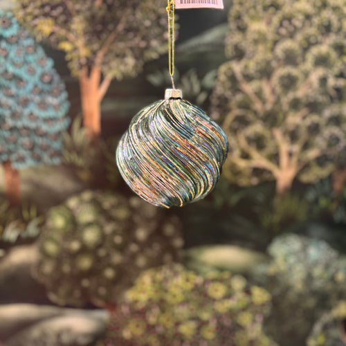 Glass Swirl Ball Green/Blue 10cm
