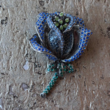 Ladda bild till bildvisaren Brosch Vintage Strass Bleu