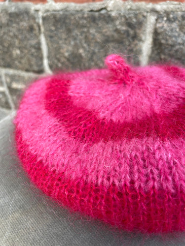 Mohair Beret, E.L. Design - Striped Pink And Red