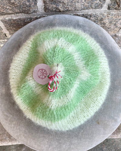 Mohair Beret, E.L. Design - Striped Pastel Green And Light Green