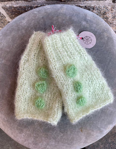 Mohair Wrist Warmers, E.L. Design - Light Green W. Green Details