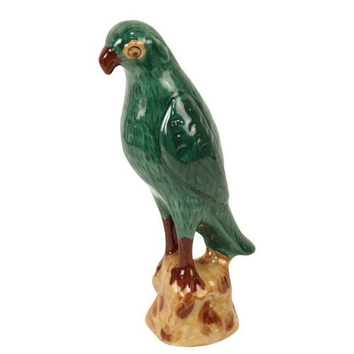 Parrot Figurine Green Porcelain
