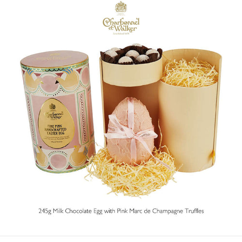 245g Milk Chocolate Egg with Pink Marc de Champagne Truffles