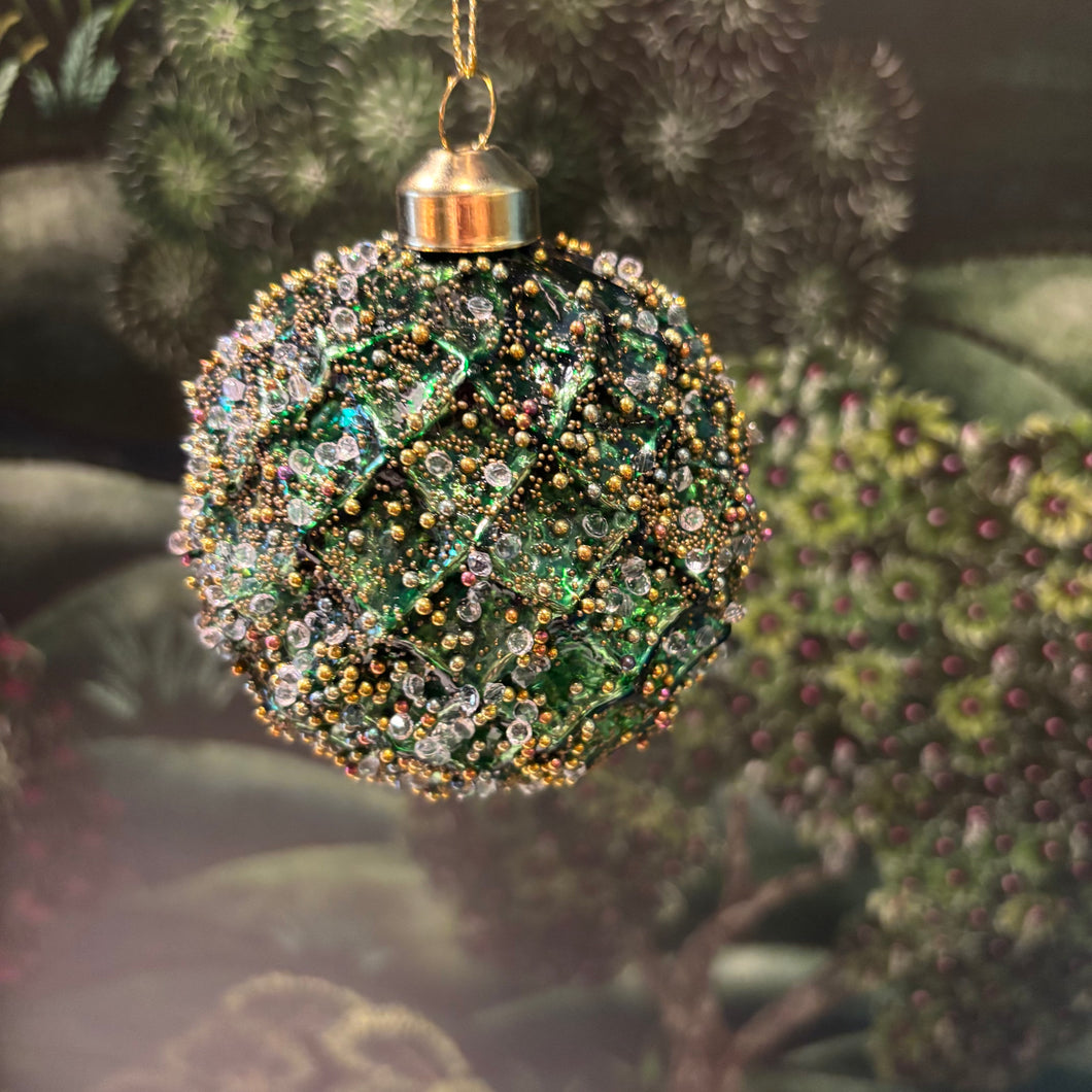 Glass Ball Antique Green Gold 9cm