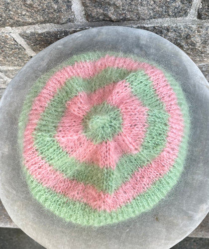 Mohair Beret, E.L. Design - Striped Light Pink And Light Green