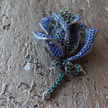 Ladda bild till bildvisaren Brosch Vintage Strass Bleu