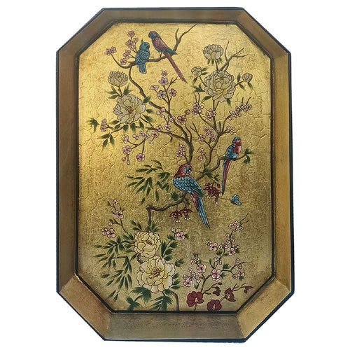 Metal Tray Handpainted Flora  Gold