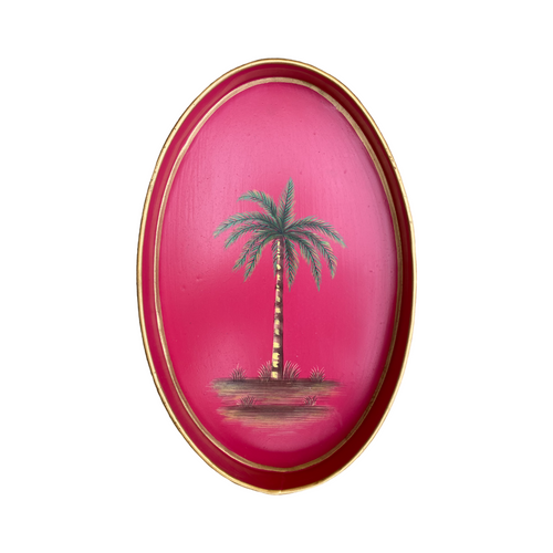 Metal Tray Oval Palm Pink
