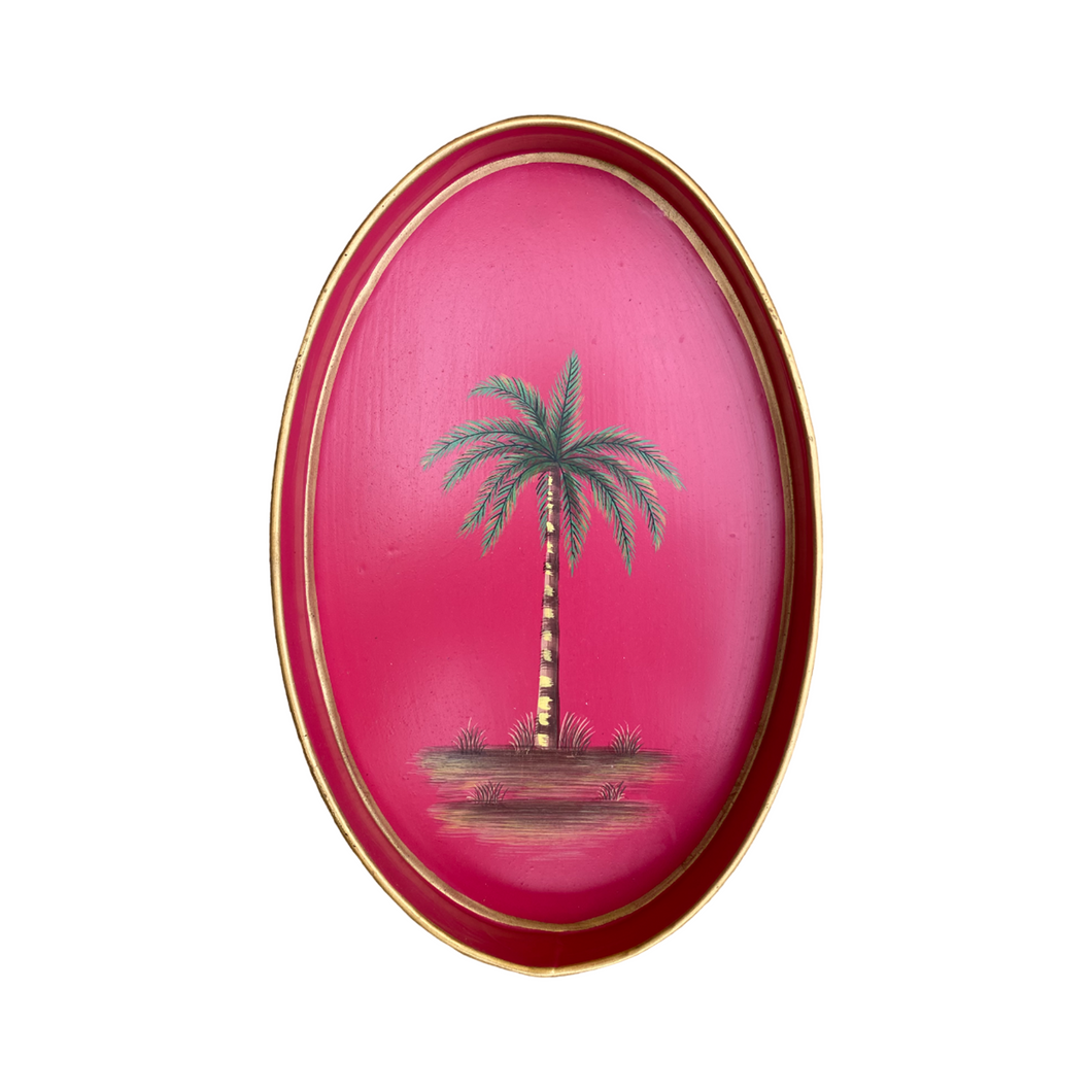 Metal Tray Oval Palm Pink