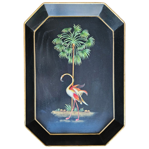 Metal Tray Black Flamingo