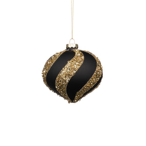 Gold Stripe Black Glass Ball Onion