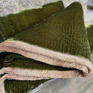 Beadspread  Deluxe Silk Velvet Grass Green Natural Fringe 285x285cm