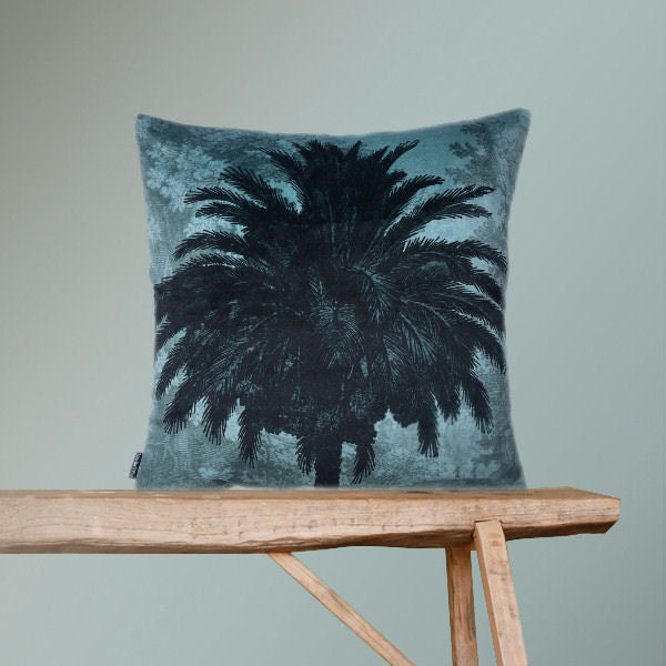Velvet Cushion Cover Blue Palm
