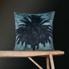 Ladda bild till bildvisaren Velvet Cushion Cover Blue Palm