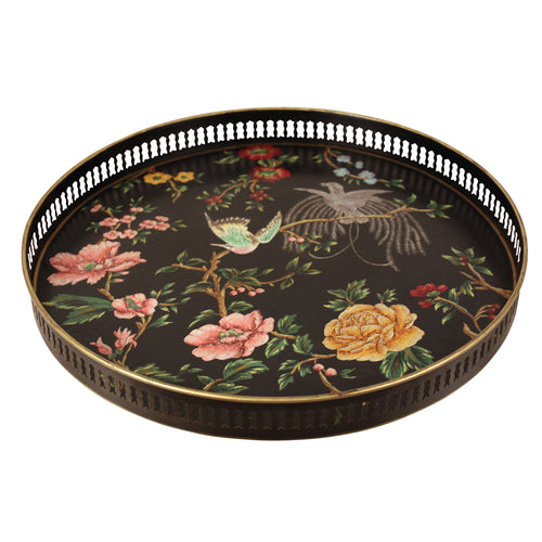 Tray Black with Flowers