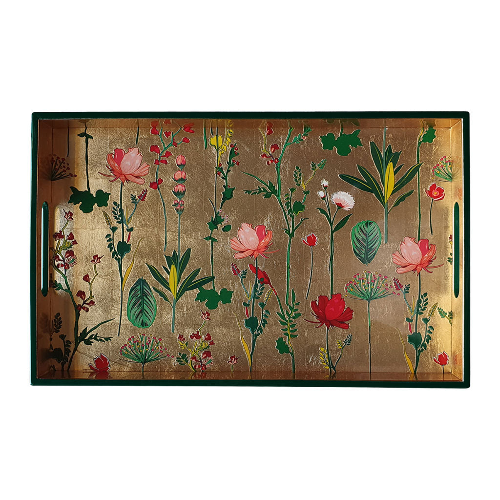Lacquered Tray Gold & Flowers