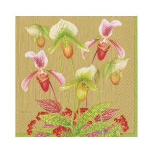 Paper Napkin Slipper Orchid Gold Lunch