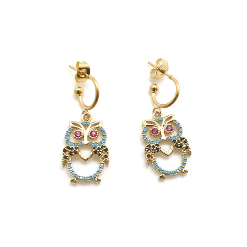 Earring Mini Créoles Hibou Strass