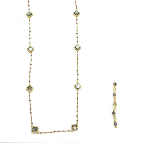 Necklace Cross Pearl Grey